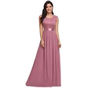Ever-Pretty Women's Classic Round Neck Lace Bust Sleeveless Empire Waist Elegant A Line Floor Length Chiffon Prom Dresses Orchid 20UK