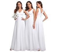 Ever-Pretty Women's Classic V Neck Elegant Empire Waist Chiffon A Line Bridesmaid Dresses Teal White