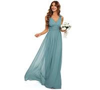 Ever-Pretty Women's Classic V Neck Elegant Empire Waist Chiffon A Line Prom Dresses Dusty Blue 10UK