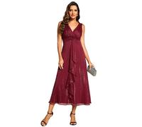 Ever-Pretty Women's Cocktail Dress Glitter Sleeveless Swing Party Dress Waist Knot Design Burgundy 8UK