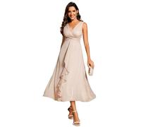 Ever-Pretty Women's Cocktail Dress Glitter Sleeveless Swing Party Dress Waist Knot Design Champagne 8UK