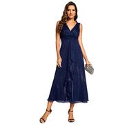Ever-Pretty Women's Cocktail Dress Glitter Sleeveless Swing Party Dress Waist Knot Design Navy Blue 30UK