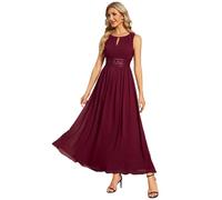 Ever-Pretty Women's Crew Neck Sleeveless A Line Hollow Out Pleated Maxi Fromal Dress Burgundy 10UK