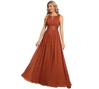 Ever-Pretty Women's Crew Neck Sleeveless A Line Hollow Out Pleated Maxi Fromal Dress Burnt Orange 12
