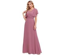 Ever-Pretty Women's Double V Neck Elegant Short Sleeve Empire Waist A Line Chiffon Evening Party Dresses Orchid 16UK