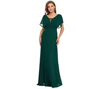Ever-Pretty Women's Double V Neck Elegant Short Sleeve Empire Waist A Line Chiffon Evening Party Dresses Dark Green 16UK