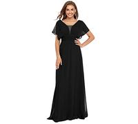 Ever-Pretty Women's Double V Neck Elegant Short Sleeve Empire Waist A Line Chiffon Formal Evening Dresses Black 14UK