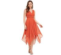 Ever-Pretty Women's Double V Neck Empire Waist Midi Asymmetrial Hem Short Wedding Guest Dresses Burnt Orange 14UK