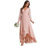 Ever-Pretty Women's Double V-Neck Sheer Long Sleeves High-Low Chiffon A-Line Evening Dresses 02043