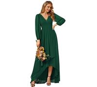 Ever-Pretty Women's Double V-Neck Sheer Long Sleeves High-Low Chiffon A-Line Evening Dresses Dark Green 16UK