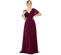 Ever-Pretty Women's Double V-Neck Short Flutter Sleeves Empire Waist Elegant Chiffon Floor Length Prom Evening Dresses Mulberry 10UK
