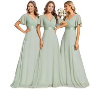 Ever-Pretty Women's Double V-Neck Short Flutter Sleeves Empire Waist Elegant Chiffon Long Evening Dresses Mint Green 6UK