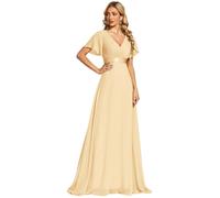 Ever-Pretty Women's Double V-Neck Short Flutter Sleeves Empire Waist Elegant Chiffon Long Evening Dresses Yellow 30UK