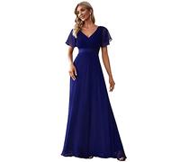 Ever-Pretty Women's Double V-Neck Short Flutter Sleeves Empire Waist Elegant Chiffon Long Evening Dresses Royal Blue 28UK