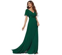 Ever-Pretty Women's Double V-Neck Short Flutter Sleeves Empire Waist Elegant Chiffon Long Evening Dresses Dark Green 6UK