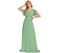 Ever-Pretty Women's Double V-Neck Short Flutter Sleeves Empire Waist Elegant Chiffon Long Evening Dresses Sage Green 30UK