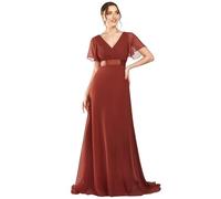 Ever-Pretty Women's Double V-Neck Short Flutter Sleeves Empire Waist Elegant Chiffon Long Evening Dresses VE-Vermilion 30UK