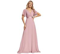 Ever-Pretty Women's Double V-Neck Short Flutter Sleeves Empire Waist Elegant Chiffon Long Evening Dresses Dusty Rose 14UK