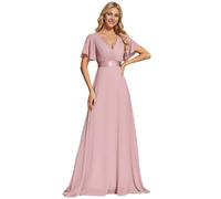 Ever-Pretty Women's Double V-Neck Short Flutter Sleeves Empire Waist Elegant Chiffon Long Evening Dresses Dusty Rose 12UK