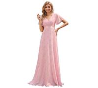 Ever-Pretty Women's Double V-Neck Short Flutter Sleeves Empire Waist Elegant Chiffon Long Evening Dresses Light Purple Roses 10UK