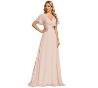Ever-Pretty Women's Double V-Neck Short Flutter Sleeves Empire Waist Elegant Chiffon Long Evening Dresses Blush Pink 20UK