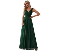 Ever-Pretty Women's Double V Neck Sleeveless Empire Waist Floor Length Elegant Party Dresses Dark Green 12UK