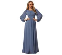 Ever-Pretty Women's Dresses Maxi Evening Round Neck A-Line Long Sleeve Bridesmaid Long Dress Dusty Navy 6UK