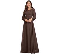 Ever-Pretty Women's Dresses Maxi Evening Round Neck A-Line Long Sleeve Bridesmaid Long Dress Espresso 12
