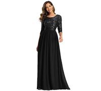 Ever-Pretty Women's Elegant 3/4 Sleeves Sequin Empire Waist A Line Chiffon Evening Dresses Black 8UK