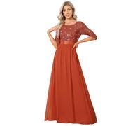 Ever-Pretty Women's Elegant 3/4 Sleeves Sequin Empire Waist A Line Chiffon Evening Dresses Burnt Orange 14UK