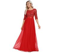 Ever-Pretty Women's Elegant 3/4 Sleeves Sequin Empire Waist A Line Chiffon Evening Dresses Red 12UK