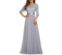 Ever-Pretty Women's Elegant 3/4 Sleeves Sequin Empire Waist A Line Chiffon Evening Party Dresses Silver 20UK