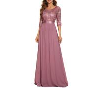 Ever-Pretty Women's Elegant 3/4 Sleeves Sequin Empire Waist A Line Chiffon Prom Dresses Orchid 12UK