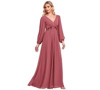 Ever-Pretty Women's Elegant A-Line Deep V-Neck Appliques Pleated Long Sleeve Bridesmaid Dress Came Brown 30UK