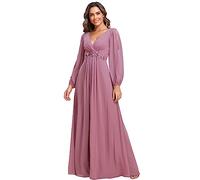 Ever-Pretty Women's Elegant A-Line Deep V-Neck Appliques Pleated Long Sleeve Bridesmaid Dress Orchid 8UK