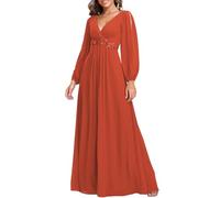 Ever-Pretty Women's Elegant A-Line Deep V-Neck Appliques Pleated Wrap Bridesmaid Dresses Burnt Orange 18UK