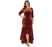 Ever Pretty Women's Elegant Fishtail High-Low Vintage Velvet Evening Dresses Plus Size 16UK Brick Red