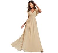 Ever-Pretty Women's Elegant Long Bridesmaid Wedding Guest Dress Chiffon A-Line Ruffles Sleeve Champagne20UK
