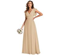 Ever-Pretty Women's Elegant Long Bridesmaid Wedding Guest Dress Chiffon A-Line Ruffles Sleeve Champagne14UK