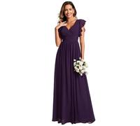 Ever-Pretty Women's Elegant Long Bridesmaid Wedding Guest Dress Chiffon A-Line Ruffles Sleeve Dark Purple 28