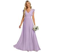 Ever-Pretty Women's Elegant Long Bridesmaid Wedding Guest Dress Chiffon A-Line Ruffles Sleeve Frosted Lilac 16