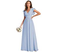 Ever-Pretty Women's Elegant Long Bridesmaid Wedding Guest Dress Chiffon A-Line Ruffles Sleeve Ice Blue 20UK