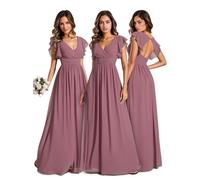 Ever-Pretty Women's Elegant Long Bridesmaid Wedding Guest Dress Chiffon A-Line Ruffles Sleeve Orchid20UK