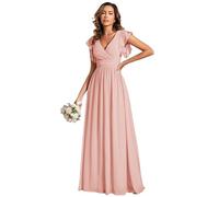Ever-Pretty Women's Elegant Long Bridesmaid Wedding Guest Dress Chiffon A-Line Ruffles Sleeve Pink 14UK