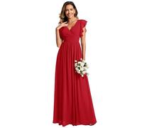 Ever-Pretty Women's Elegant Long Bridesmaid Wedding Guest Dress Chiffon A-Line Ruffles Sleeve Red 26UK