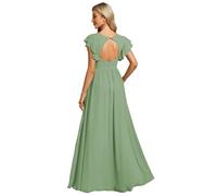 Ever-Pretty Women's Elegant Long Bridesmaid Wedding Guest Dress Chiffon A-Line Ruffles Sleeve Sage Green 22