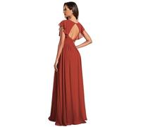 Ever-Pretty Women's Elegant Long Bridesmaid Wedding Guest Dress Chiffon A-Line Ruffles Sleeve Vermilion 14UK