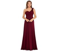 Ever-Pretty Womens Elegant One Shoulder Flowy Waist Pleated Wedding Guest Dresses for Bridesmaids Maxi Burgundy 20UK