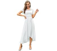 Ever-Pretty Women's Elegant Round Neck Short Sleeve Chiffon Lace Bridesmaid Mother of The Groo Dresses White 18UK