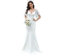 Ever-Pretty Women's Elegant Ruffle Sleeves Mermaid Empire Waist A-Line V Neck Prom Dresses White 10UK